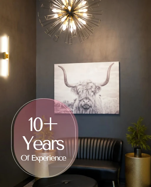 The interior of a wellness center, with text overlay indicating "10+ Years Of Experience"